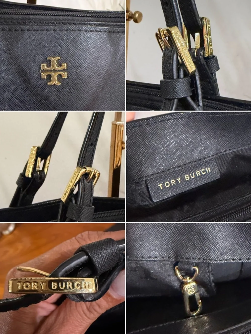 Tory Burch Black Saffiano Leather Large Tote Laptop Shoulder Bag